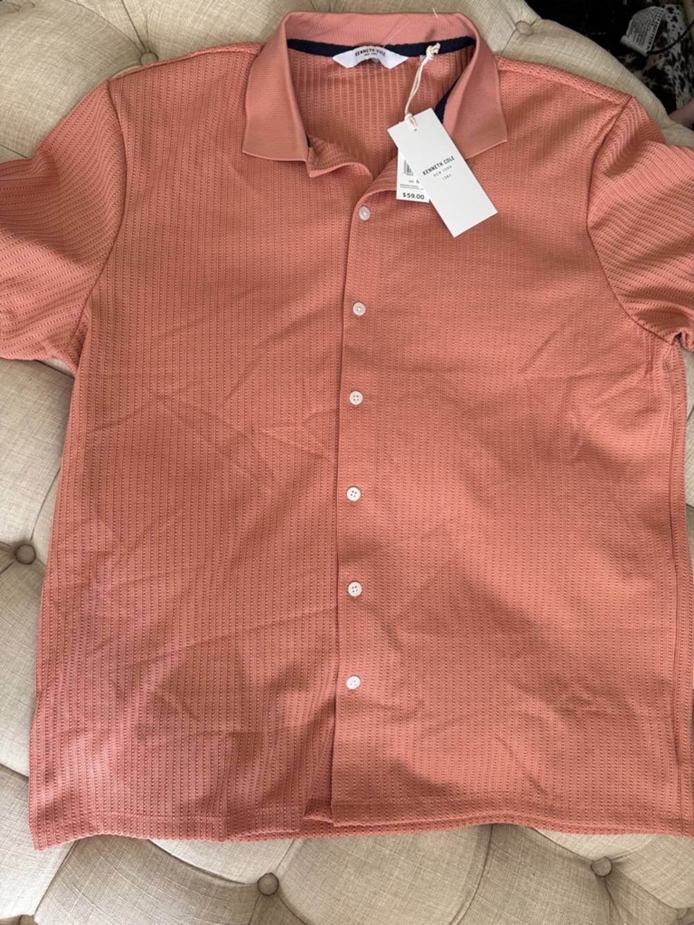 Kenneth Cole New York Short-Sleeve Button-Down in Coral